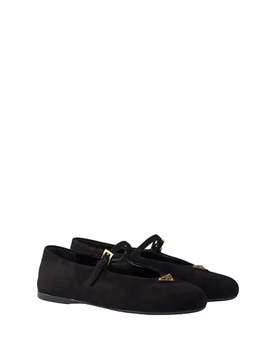 Prada Leather Ballerina Shoes In Black