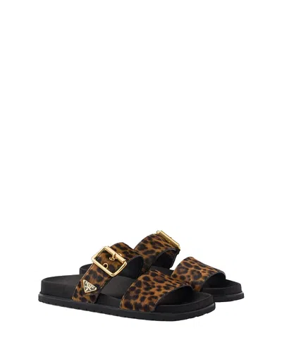 Prada Triangle Logo Velvet Flat Sandals In Black