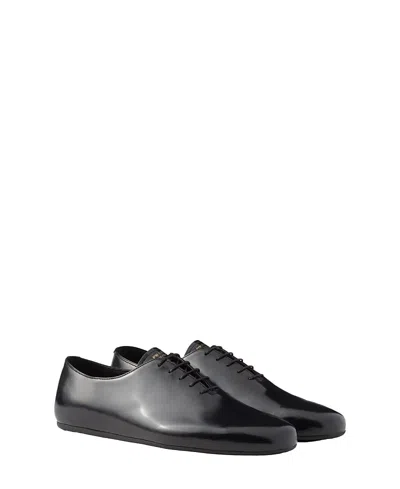 Prada Brushed-leather Lace-up Shoes In Nero