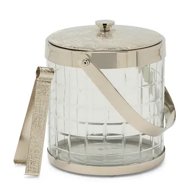 Blue Pheasant Sevasti Shiny Nickle Square Etched Ice Bucket With Tongs
