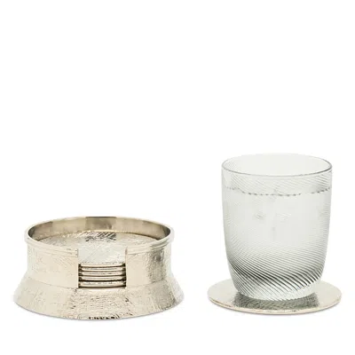 Blue Pheasant Sevasti Shiny Nickle Textured Round Coaster, Set Of 6