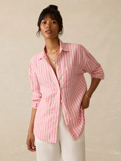 Faherty Laguna Linen Relaxed Shirt In Pink Lucy Stripe