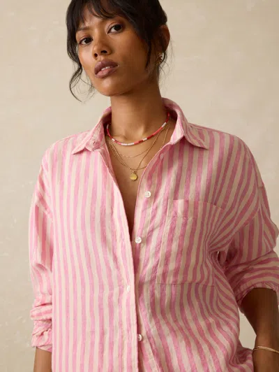 Faherty Laguna Linen Relaxed Shirt In Pink Lucy Stripe