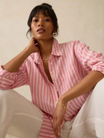 Faherty Laguna Linen Relaxed Shirt In Pink Lucy Stripe
