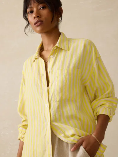 Faherty Laguna Linen Relaxed Shirt In Golden Kiwi Lucy Stripe