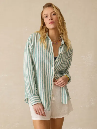 Faherty Laguna Linen Relaxed Shirt In Ocean Lucy Stripe