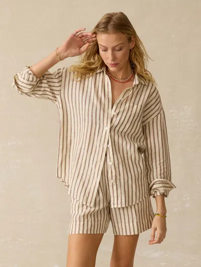 Faherty Laguna Linen Relaxed Shirt In Cocoa Grove Stripe