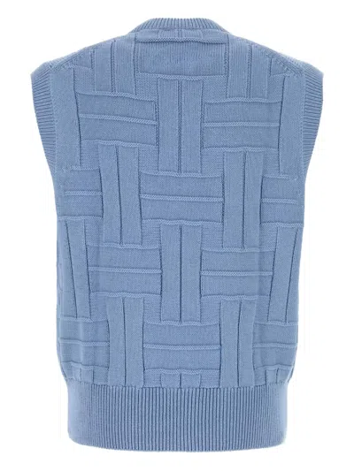 Kenzo Cotton Vest With Ribbed Hem And Textured Pattern In Blue