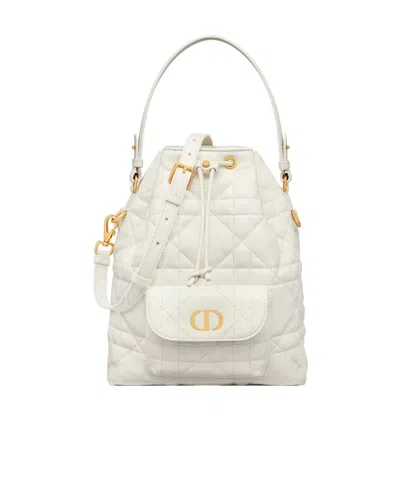 Dior Small  Caro Bucket Bag In White