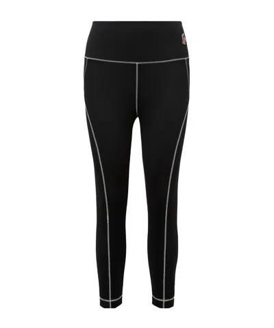 Moncler Logo Leggings Featuring Contrast Stitching In Black