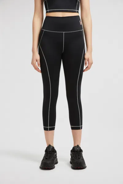 Moncler Logo Leggings Featuring Contrast Stitching In Black