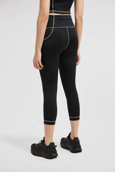 Moncler Logo Leggings Featuring Contrast Stitching In Black