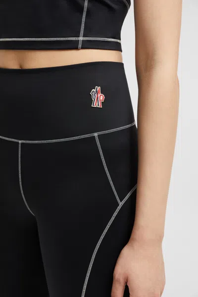 Moncler Logo Leggings Featuring Contrast Stitching In Black