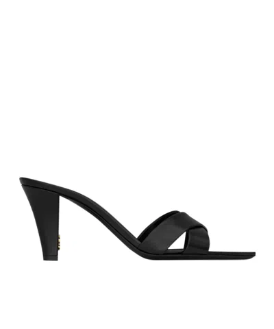 Saint Laurent Jill Mules With Square Toe And Cross Strap Design In Black