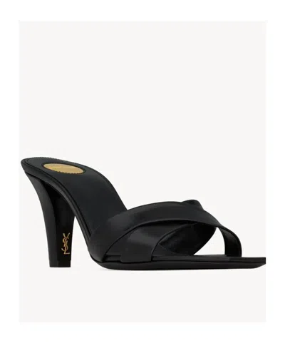 Saint Laurent Jill Mules With Square Toe And Cross Strap Design In Black