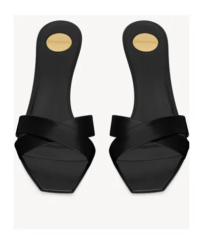 Saint Laurent Jill Mules With Square Toe And Cross Strap Design In Black
