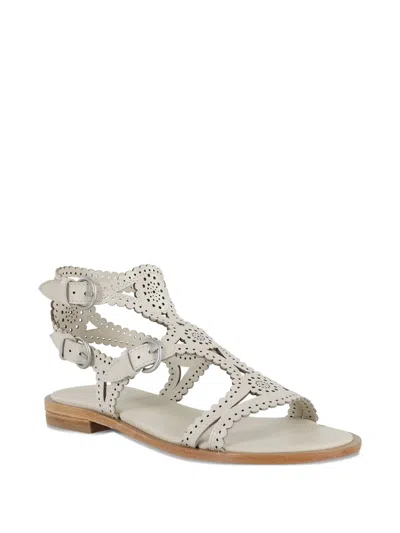 Ash Round Toe Leather Sandals With Perforated Design In White
