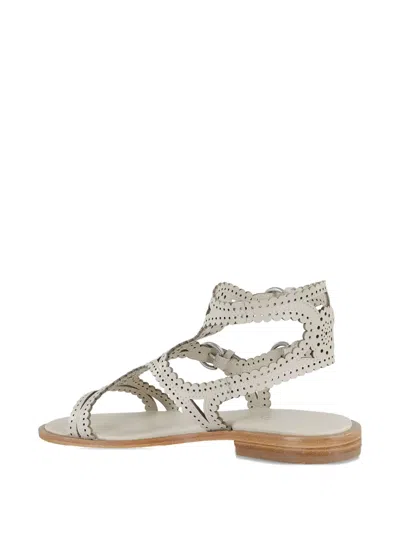 Ash Round Toe Leather Sandals With Perforated Design In White