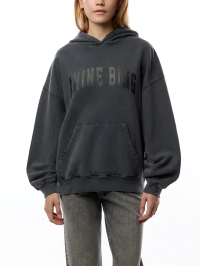 Anine Bing Oversized Grey Sweatshirt With Bold Branding And Relaxed Fit In Black