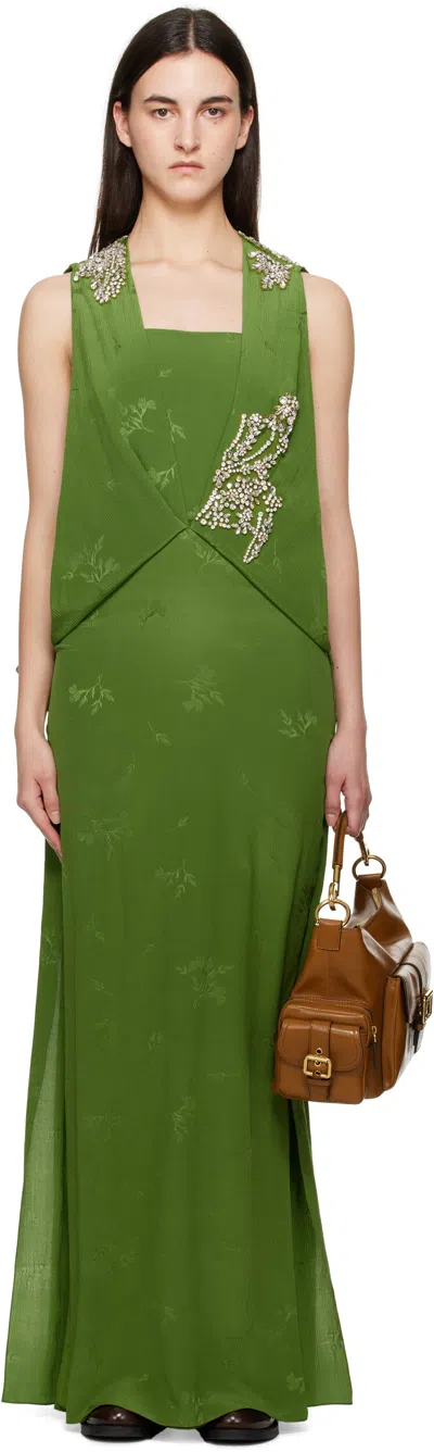 Erdem Green Sleeveless Drape Midi Dress