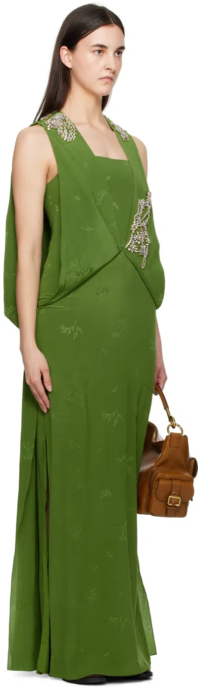 Erdem Green Sleeveless Drape Midi Dress