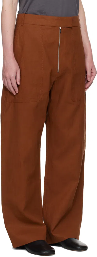 Studio Nicholson Brown Pravin Linen Trousers In Truffle