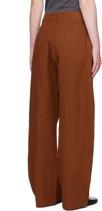Studio Nicholson Brown Pravin Linen Trousers In Truffle