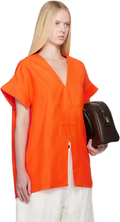 Studio Nicholson Orange Circe Linen Top In Clementine