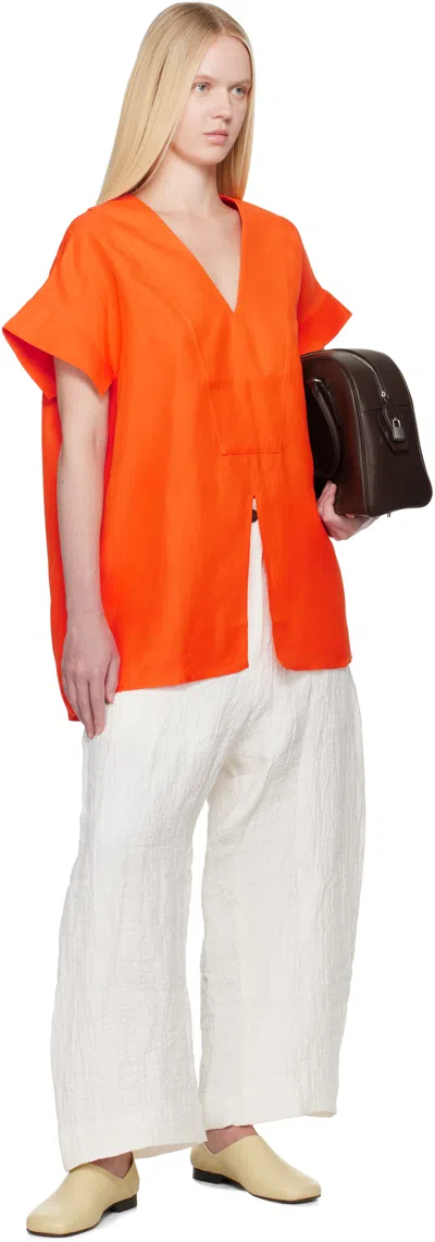 Studio Nicholson Orange Circe Linen Top In Clementine