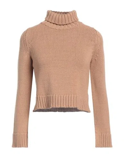 Base Milano Woman Turtleneck Camel Size 4 Merino Wool In Beige