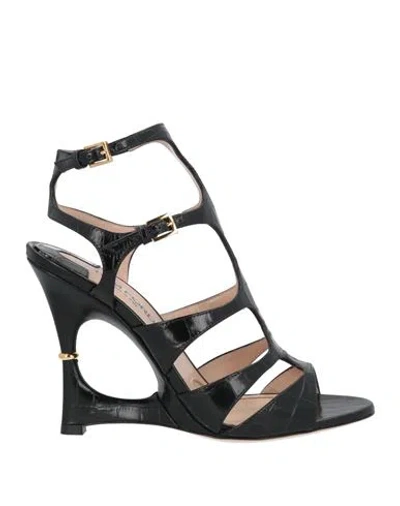 Tom Ford Paradis Cutout Croc-effect Leather Wedge Sandals In Black