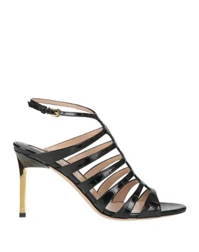 Tom Ford Glossy Stamped Crocodile Sandals In Black