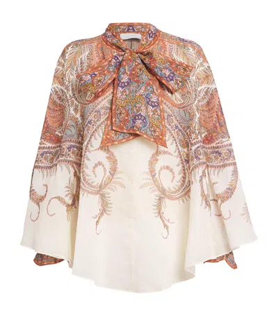 Zimmermann Rhiannon Tie-neck Ramie Shirt In Multi