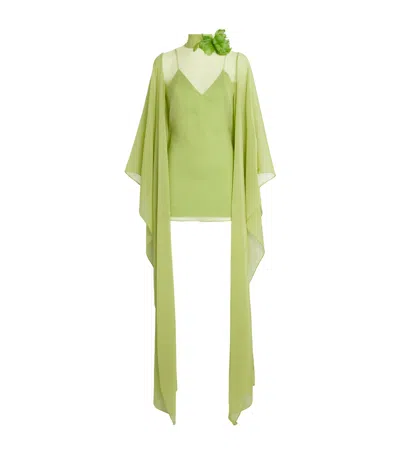 Taller Marmo Silk Feather-trim Lanzarote Garden Kaftan In Green