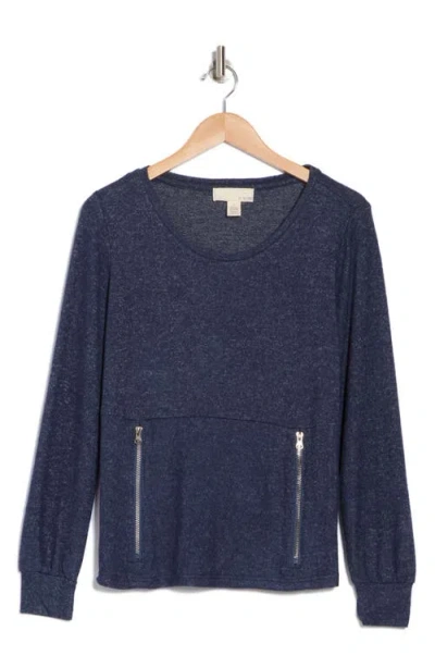By Design Mavis Zip Pocket Pullover In Blue