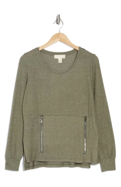 By Design Mavis Zip Pocket Pullover In Green