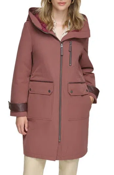 Andrew Marc Gemas Lightweight Parka Coat With Matte Shell And Faux Leather Details In Fig