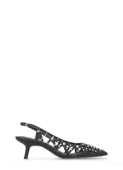 Ash Studded Arrow Toe Kitten Heel Sandals In Black