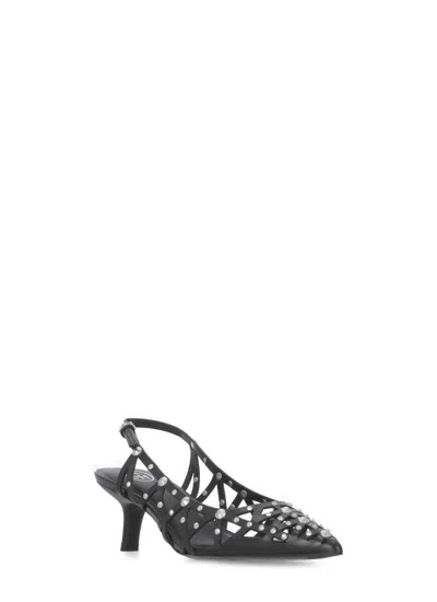 Ash Studded Arrow Toe Kitten Heel Sandals In Black