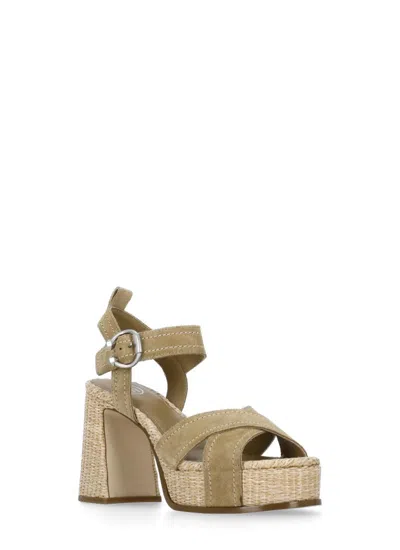 Ash Suede And Raffia Heeled Sandal In Beige