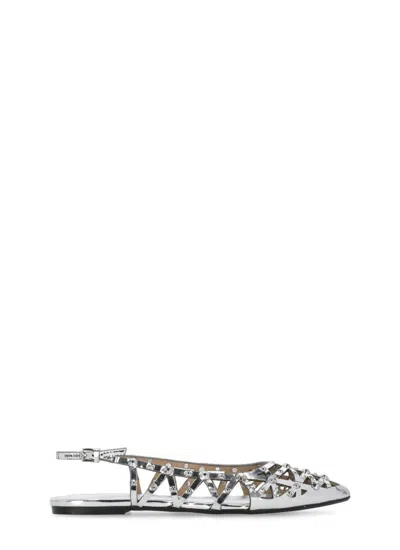 Ash Bazaar Slingback Stud Embellished Sandals In Silver