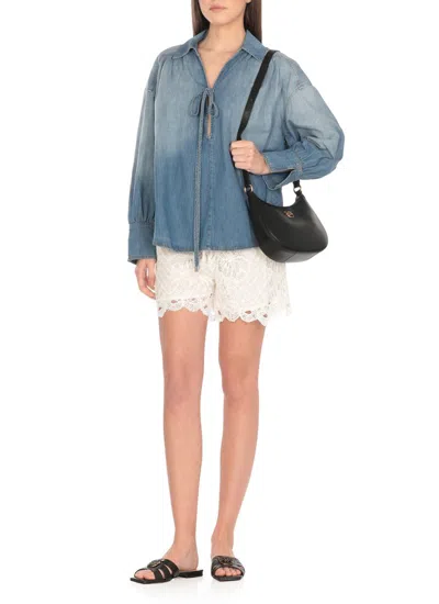 Pinko White Lace Design Serenata Rap Shorts In White