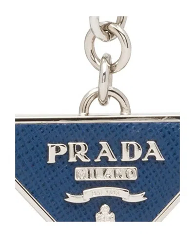 Prada Navy Blue Logo Keychain In White