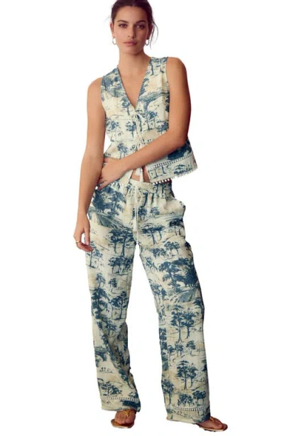 Next Tree Print Tie Front Top In Blue