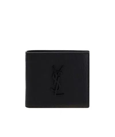 Saint Laurent Wrinkled-effect Bi-fold Wallet In Black