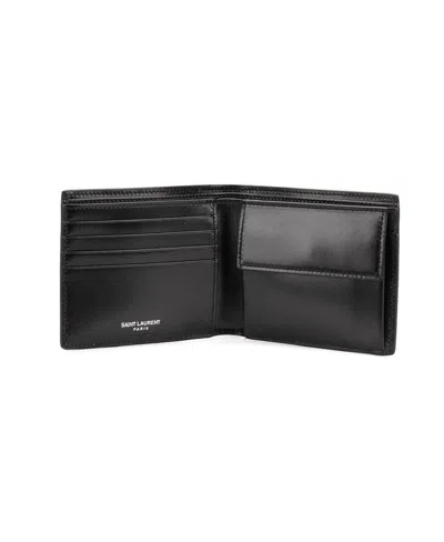 Saint Laurent Wrinkled-effect Bi-fold Wallet In Black