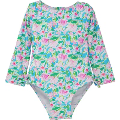 Flap Happy Girl's  Upf 50+ Charlie Long Sleeverash Guard Swimsuit In Lotus & Lillies