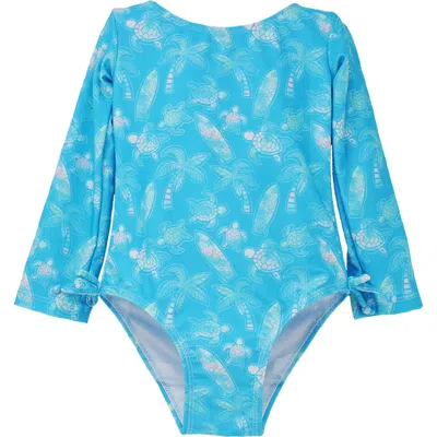 Flap Happy Girl's  Upf 50+ Charlie Long Sleeverash Guard Swimsuit In Coco Beach Turtles