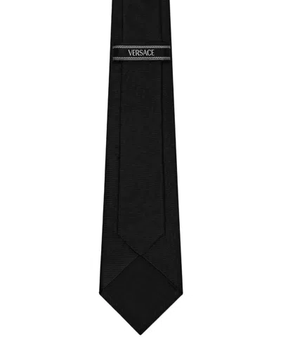 Versace Barocco Silk Tie In Black