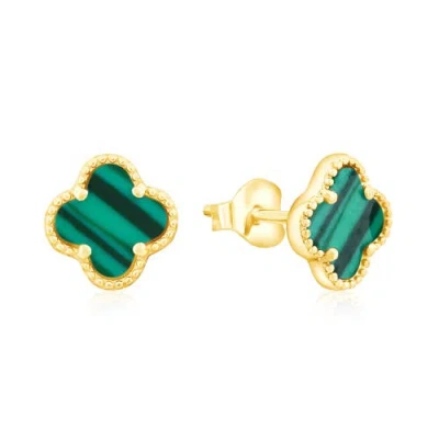 Donatello Gian Gold Flashed Sterling Silver Green Clover Studs In Green
